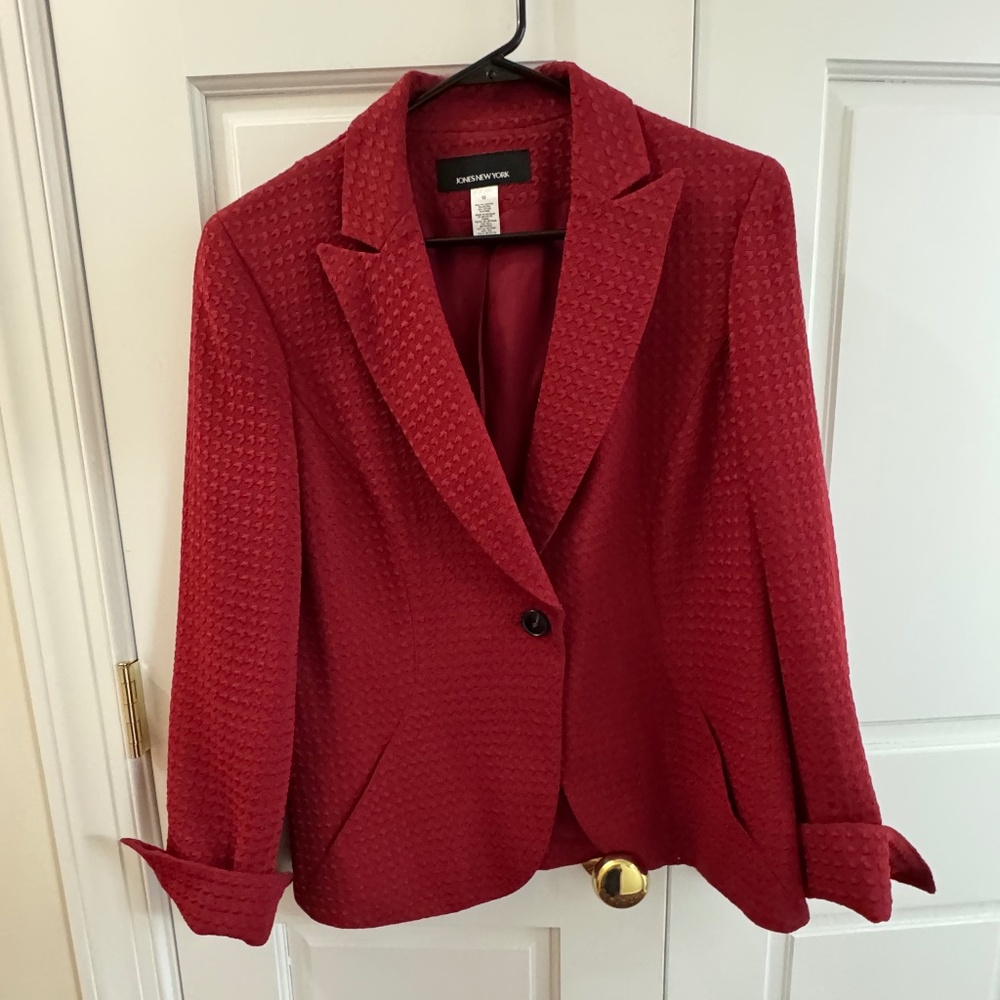 Vintage Jones New York size 12 Red Herringbone blazer Textured Fit